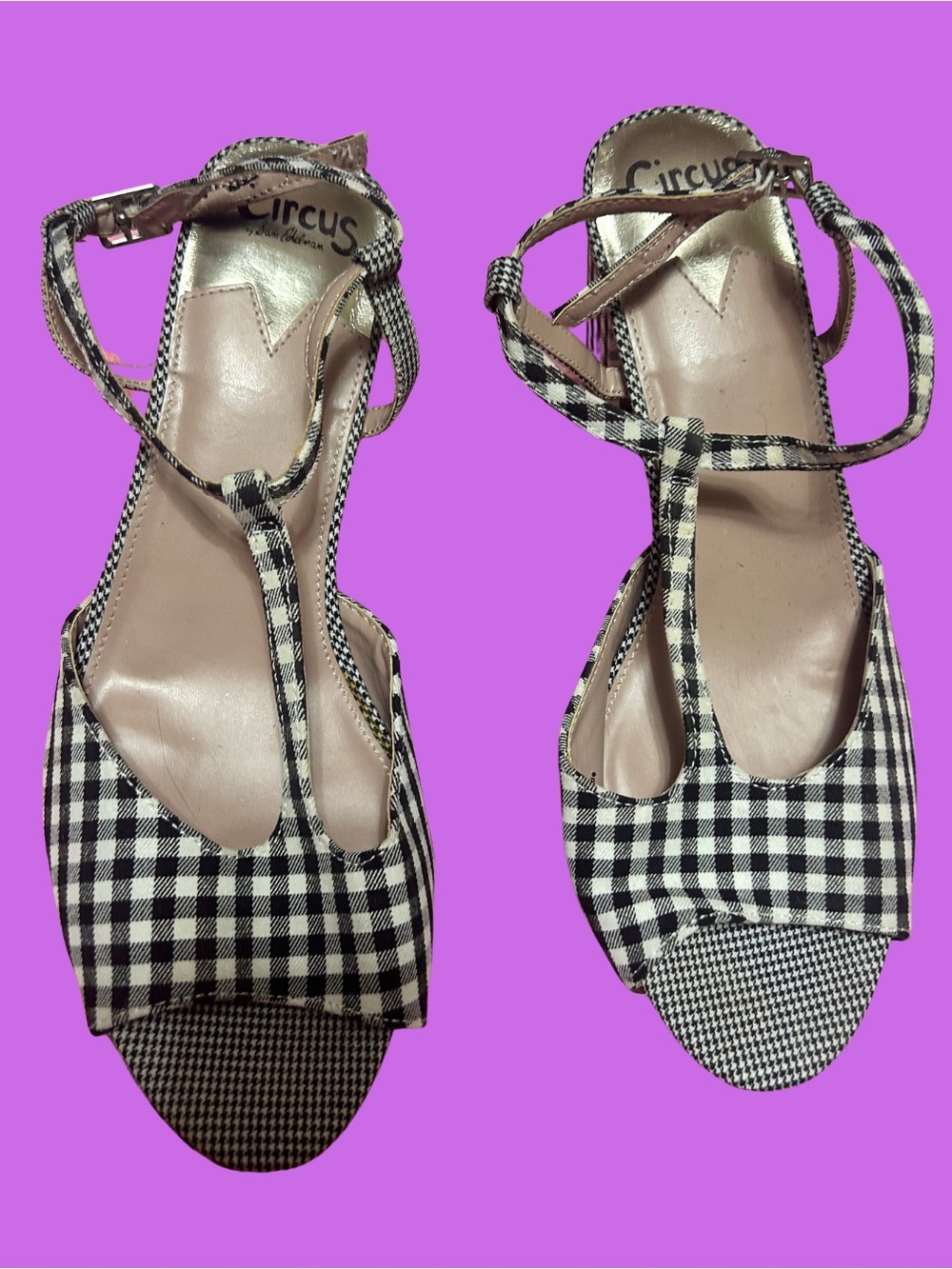 Circus by Sam Edelman Black & White Gingham T-Strap Block Platform Heels 10.5 WW
